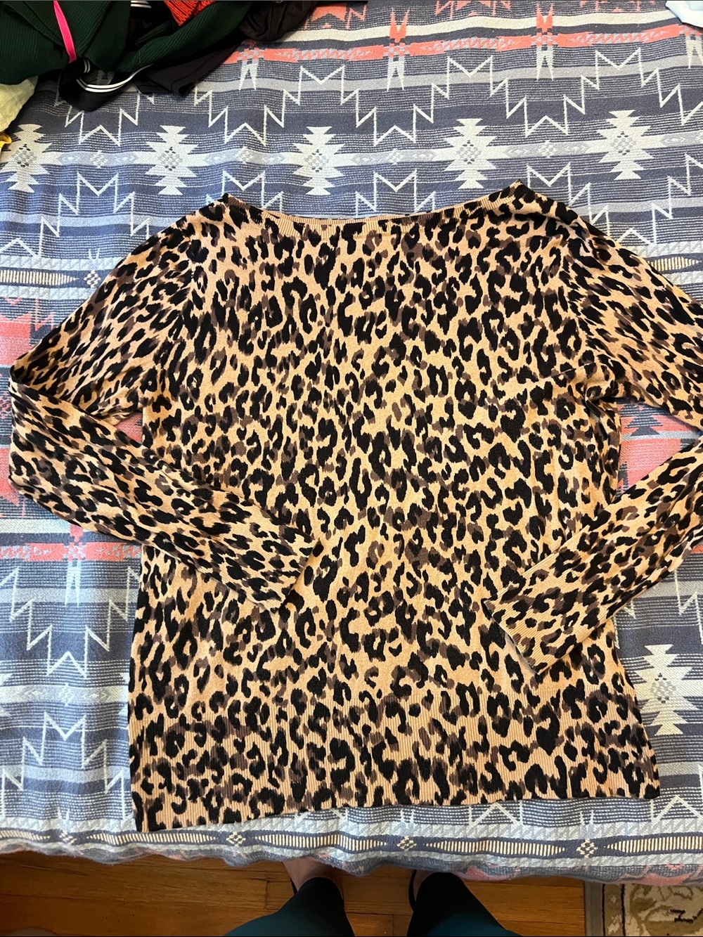 Halogen Leopard Print Long Sleeve Top - Brown & Black size large